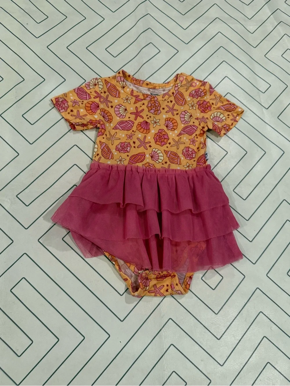 Dream Big Little Sea Shell Print One-Piece with Pink Tulle Skirt